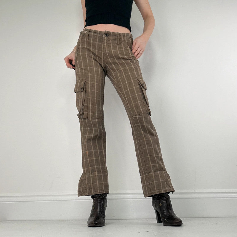 brown tartan Diesel straight leg utility trousers