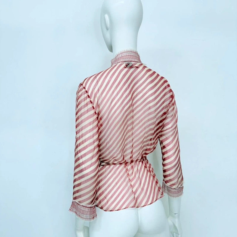 Jean Paul Gaultier sheer silk pinstripe flutter shirt