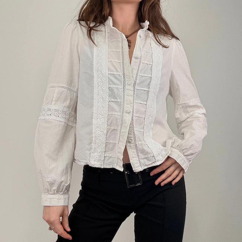 white cotton lace puff shirt