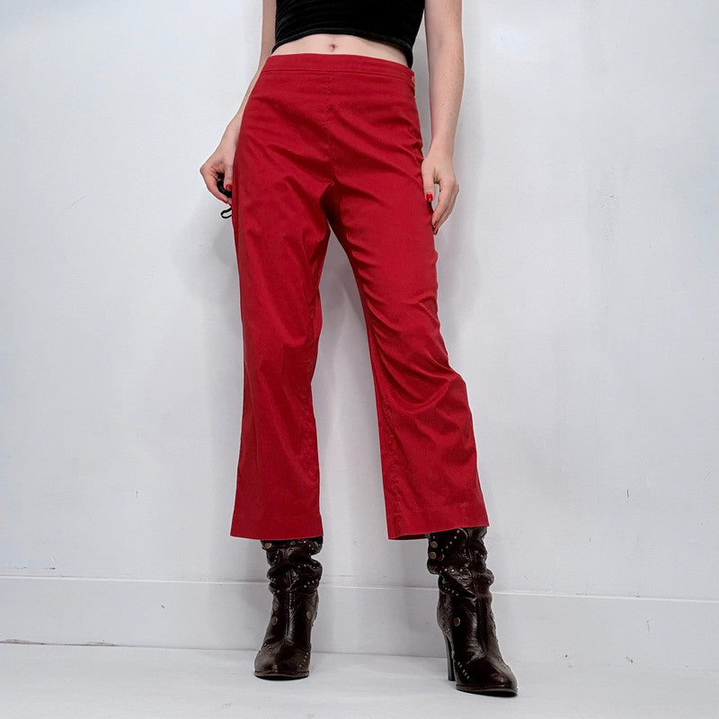 red straight leg trousers