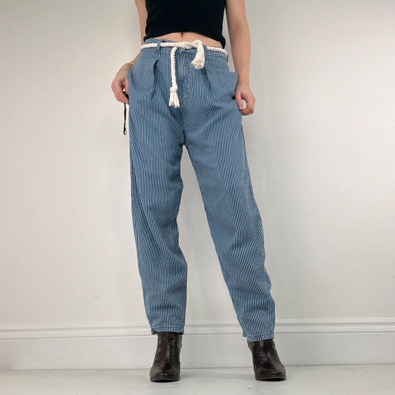 pleated pinstripe barrel trousers