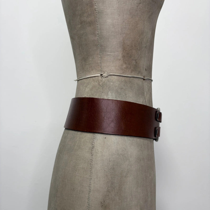 brown leather chunky buckl belt