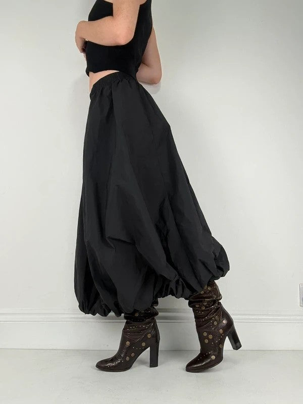 Black gathered puff balloon maxi skirt