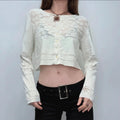Cropped lace pointelle cardigan