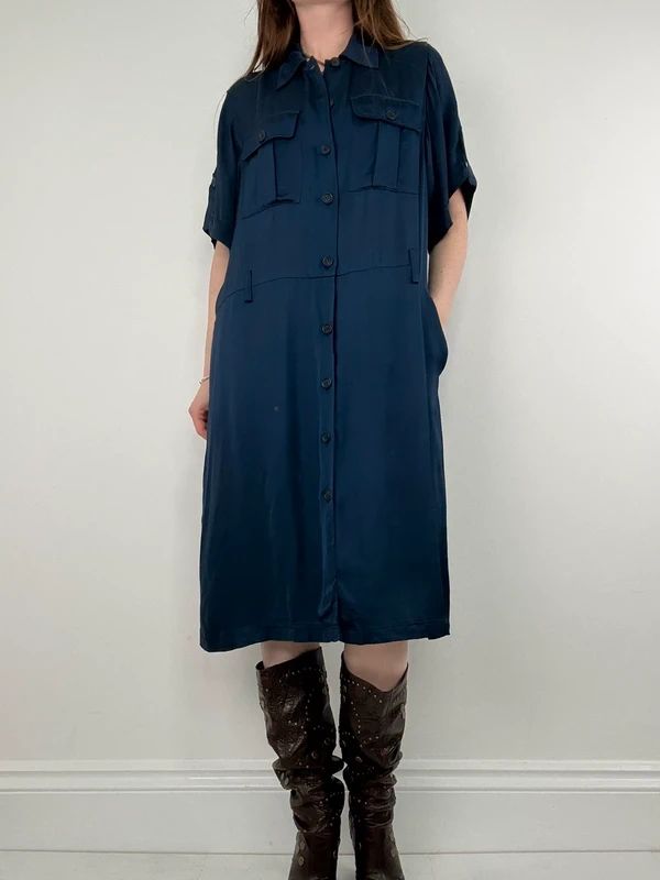 Navy satin Paul & Joe shirt dress