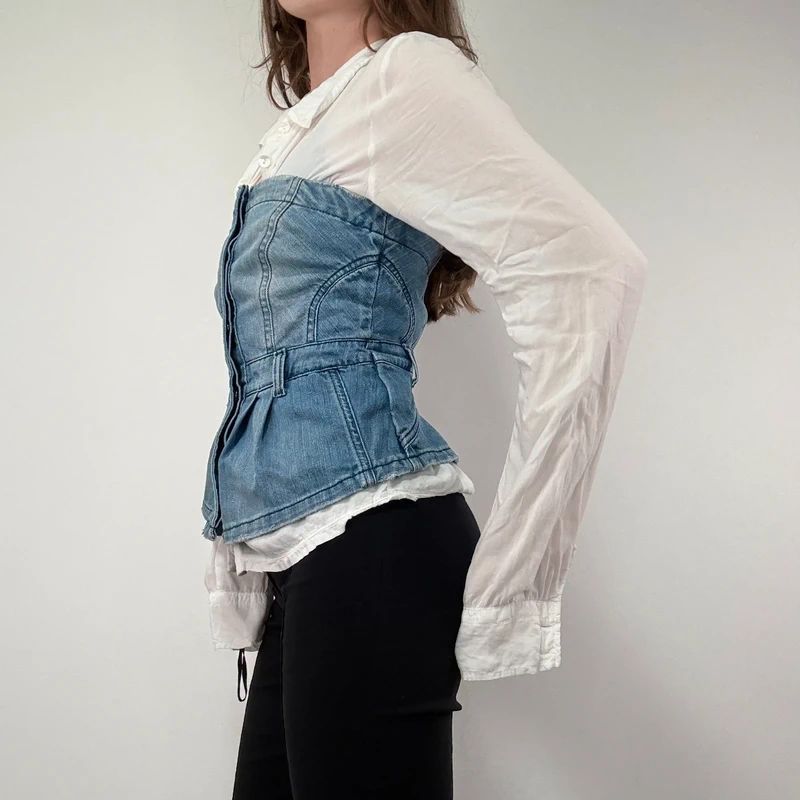 AllSaints stuctured Denim Corset Top