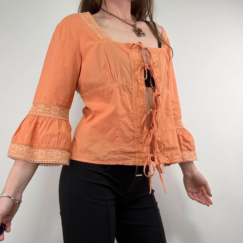 flared orange lace cotton blouse