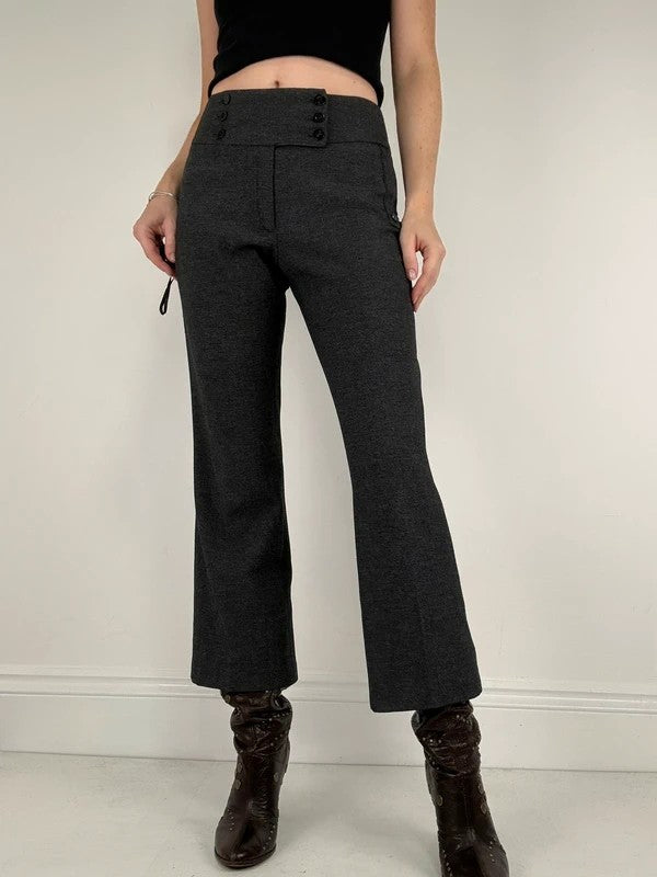 Grey thick waistband flared trousers