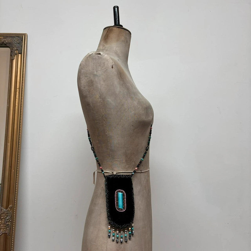 boho beaded velvet pouch