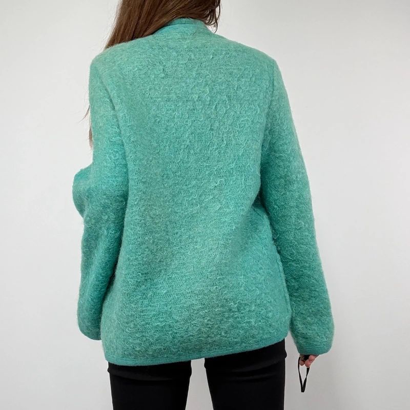 Green Mohair panelled Slouchy Cardigan knit
