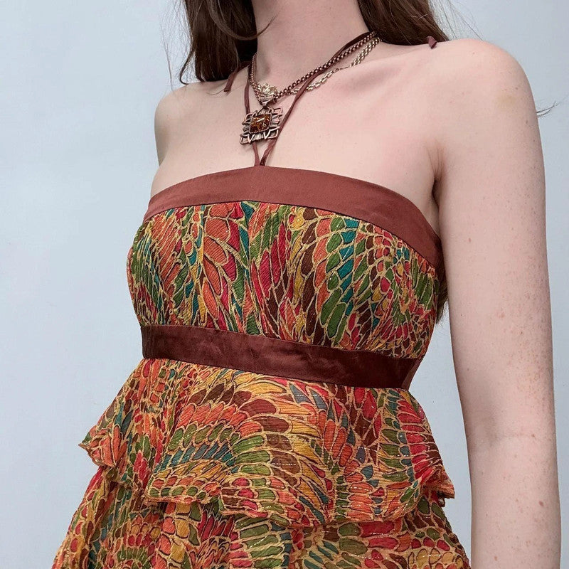 flutter silk halter printed cami