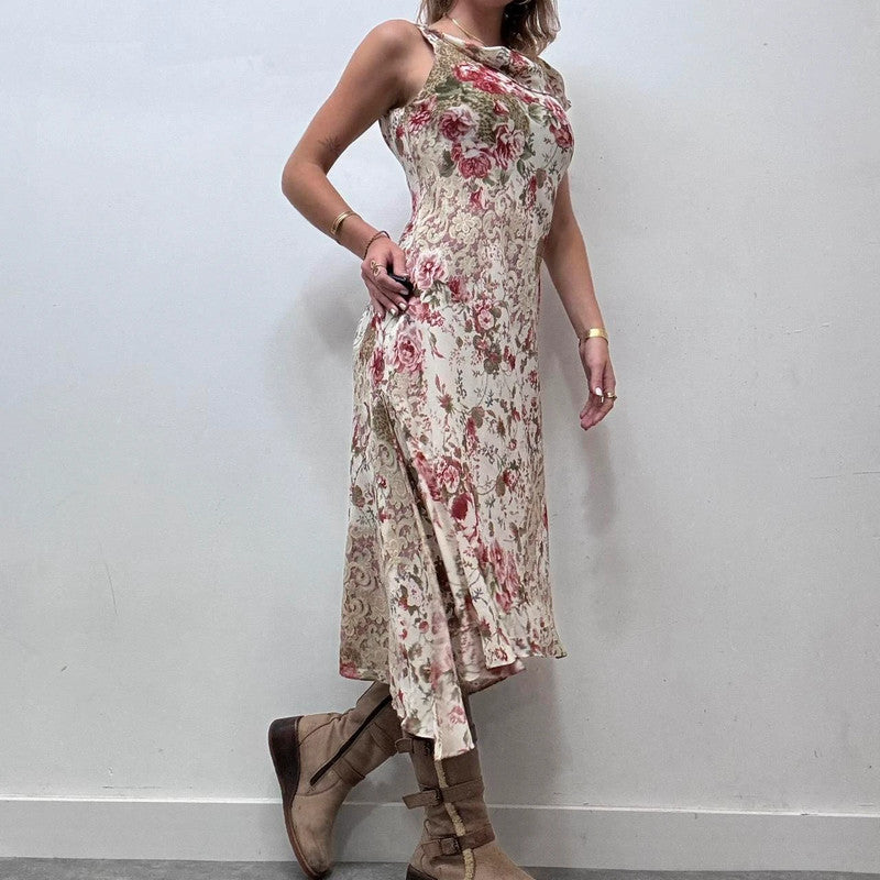 lace floral print sheer flutter maxi dress