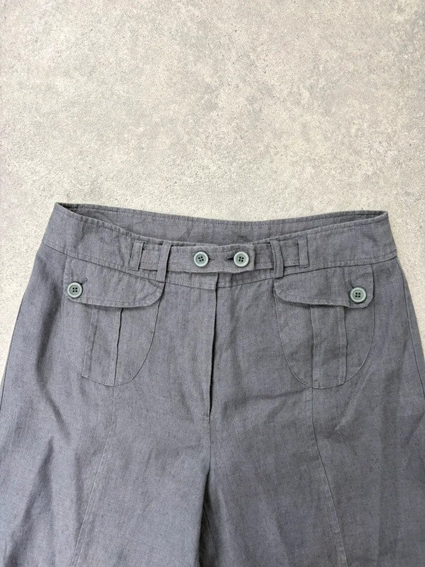 Navy linen puff leg drawstring bloomer trousers