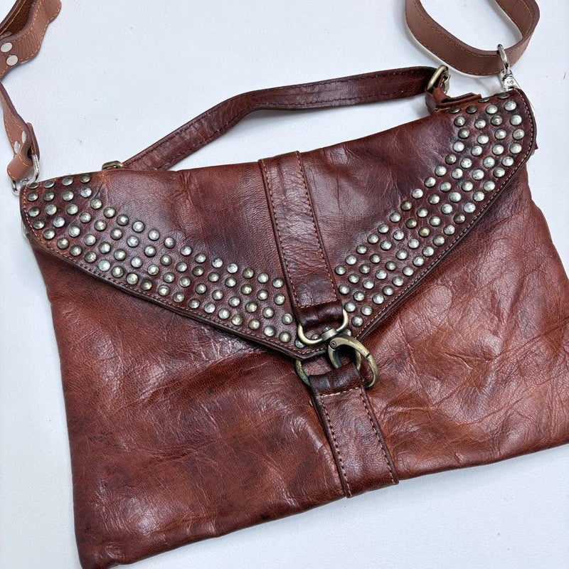 tan leather studded boho bag
