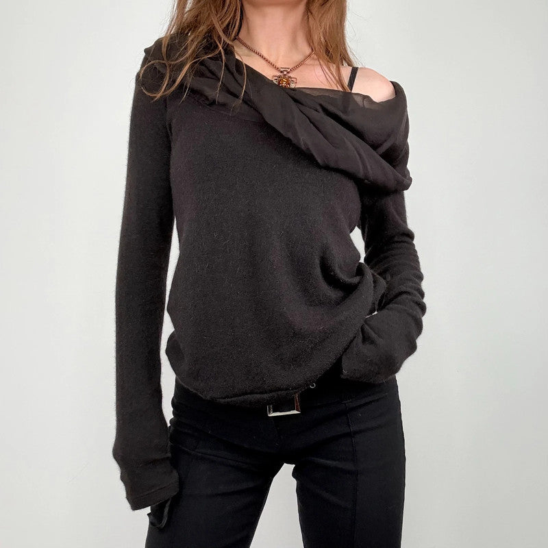 brown angora knitted off the shoulder jumper