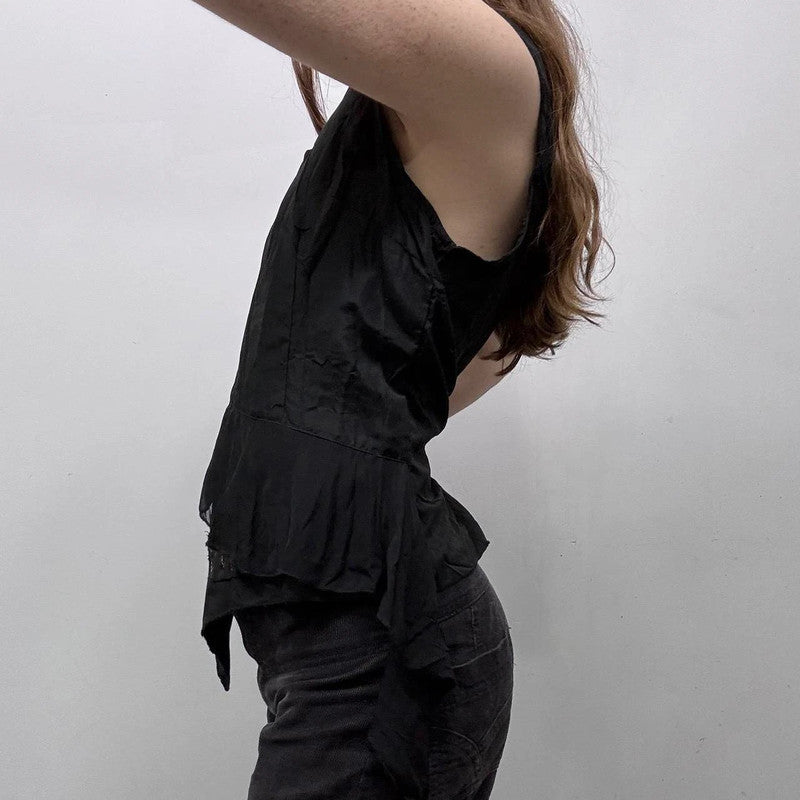 black crinkle layered flared vest