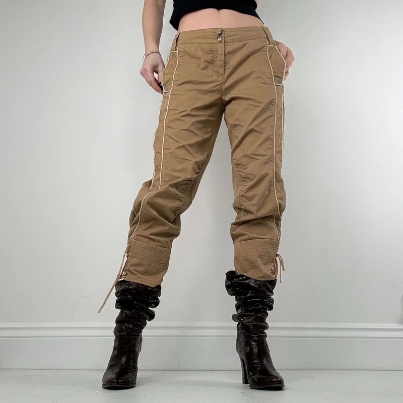 corset lace up tan capri pants