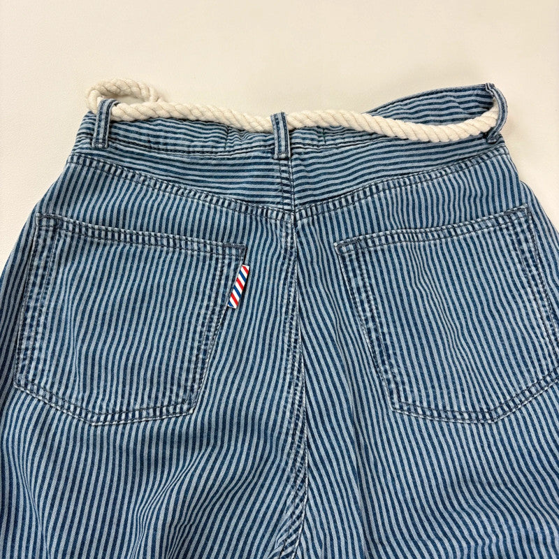 pleated pinstripe barrel trousers