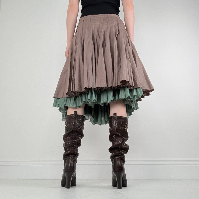 pleated flared cotton midi skirt