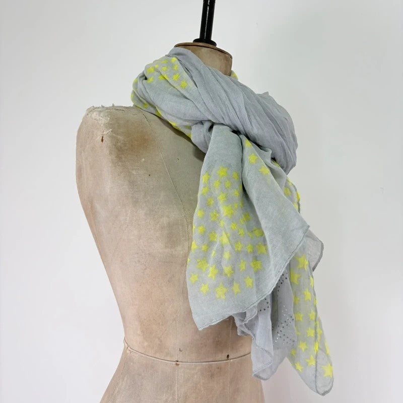Sheer grey cotton shawl boho patchwork scarf