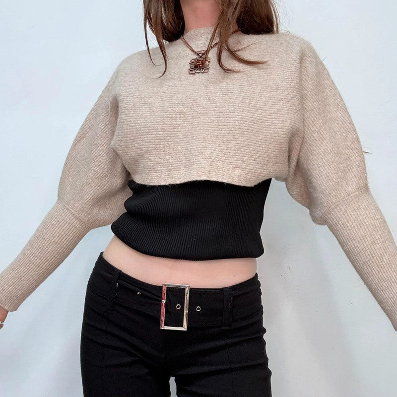 tan batwing cropped cashmere jumper