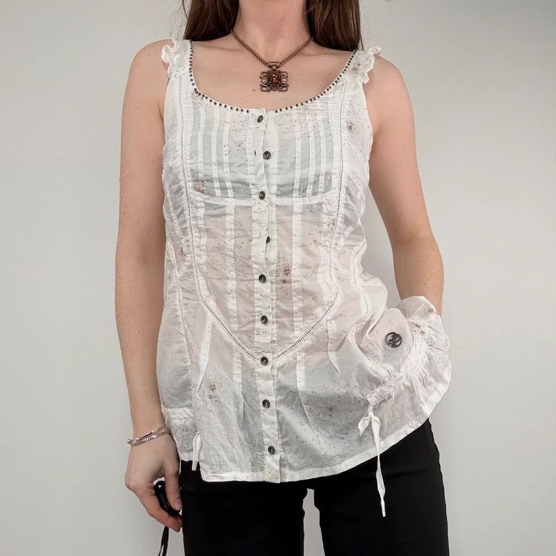 white button through cotton vest