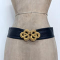 Navy leather gold buckle belt