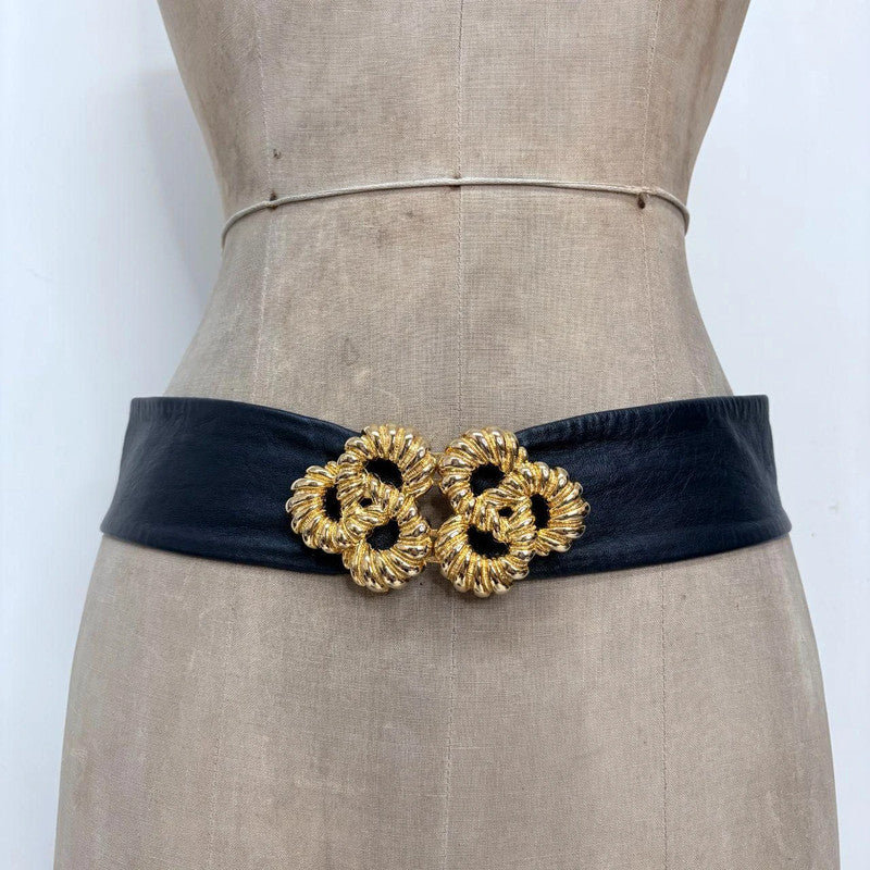 Navy leather gold buckle belt