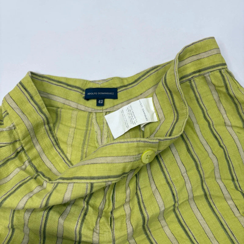lime green pinstripe linen trousers