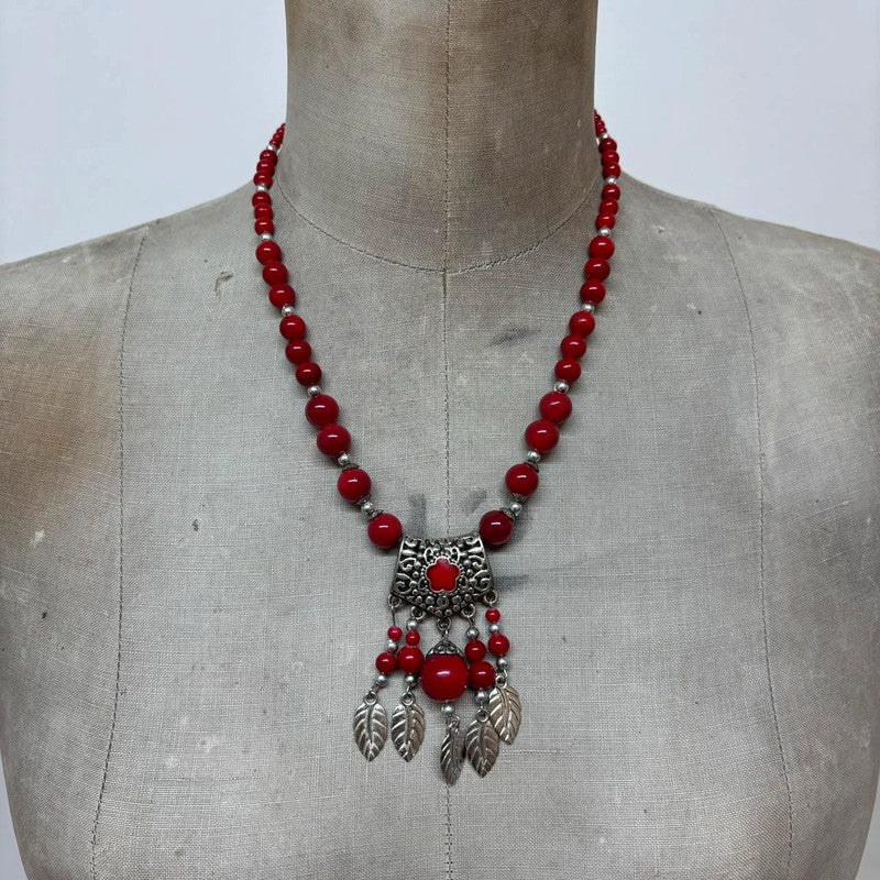 red silver boho necklace