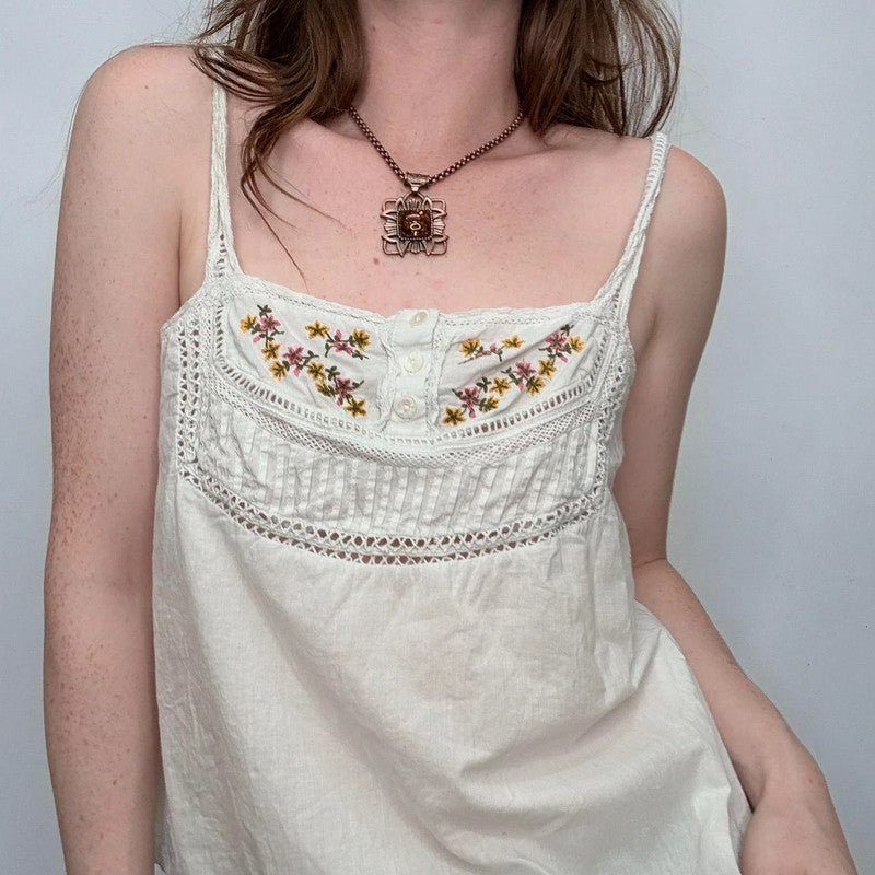 white cotton lace embroidered cami
