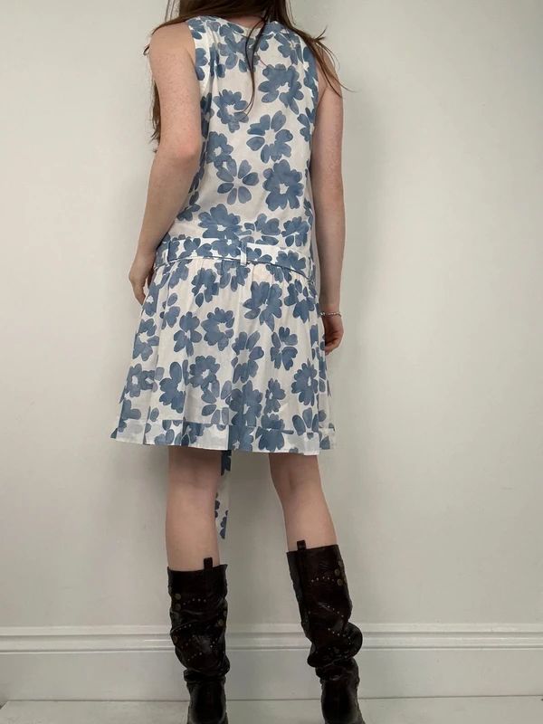 Love moschino blue cotton floral printed flared dress