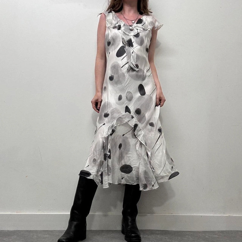 sheer silk ruffle polkadot summer dress