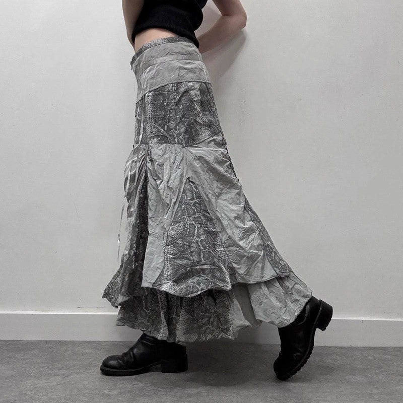 layered puff lace cargo maxi skirt