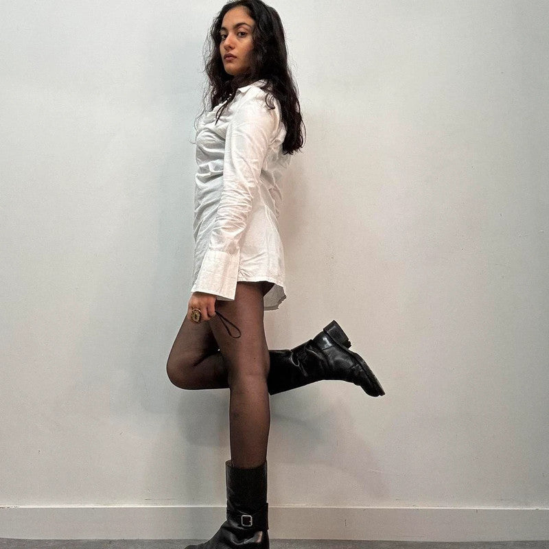 white ruffle shirt mini dress