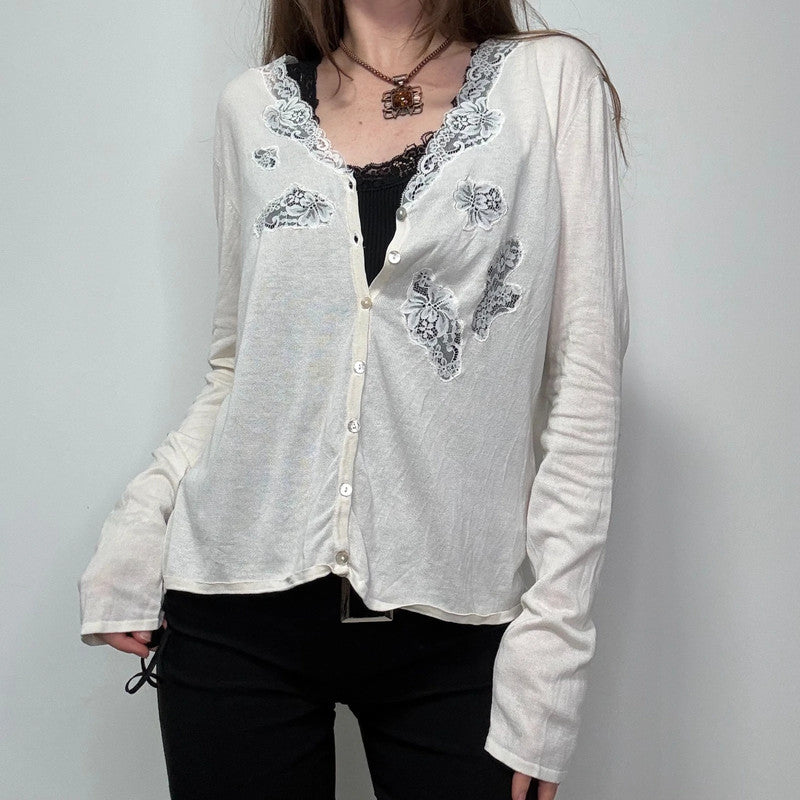 cream lace knit cardigan