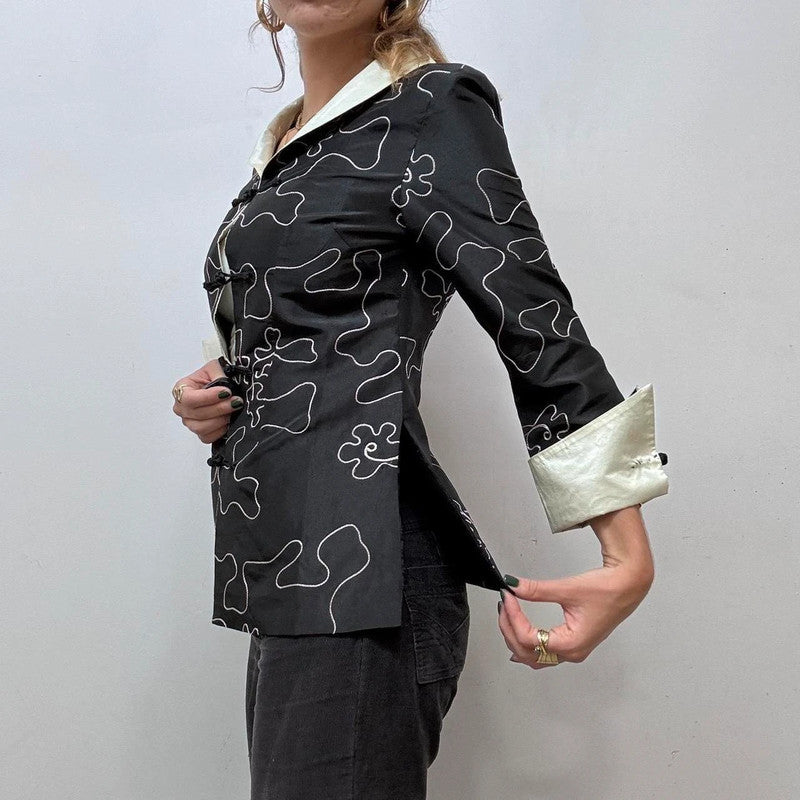 flared emboidered silk jacket