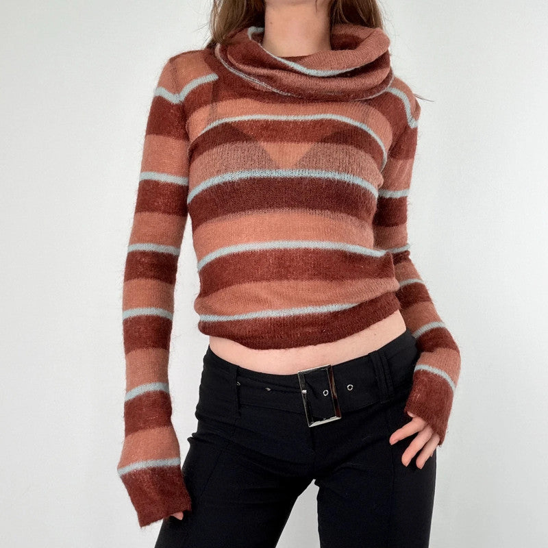 sheer striped brown mohair jumper