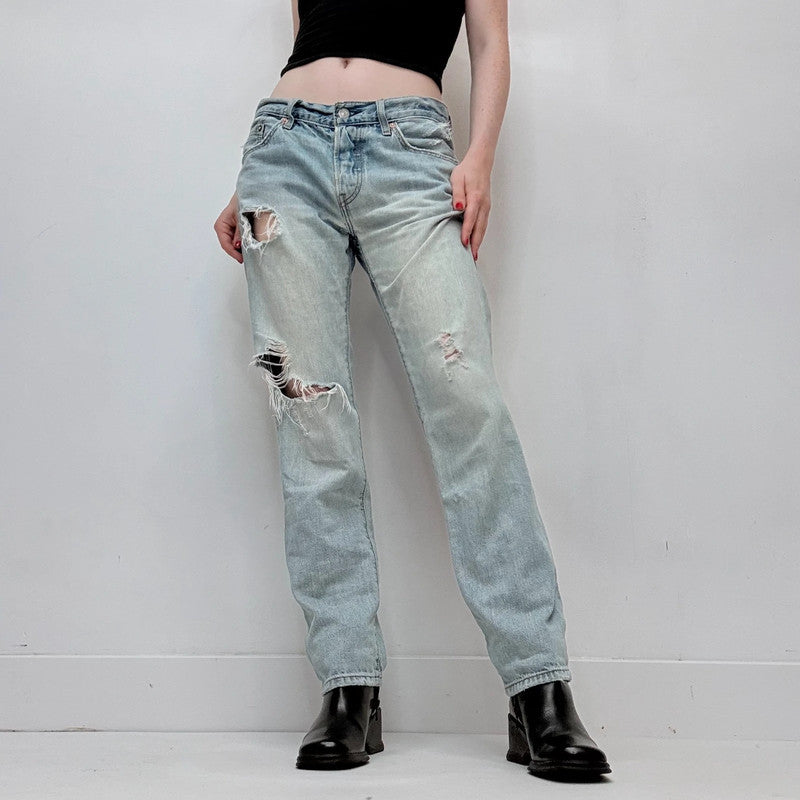 distressed light wash straight leg Levis