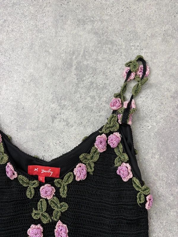 rene derhy crochet floral black summer maxi dress