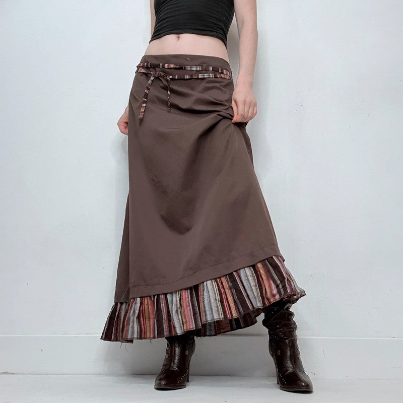 brown flared maxi skirt
