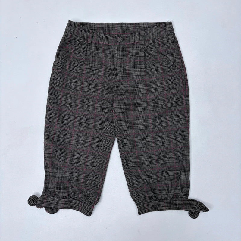 brown tartan preppy cropped puff capri pants