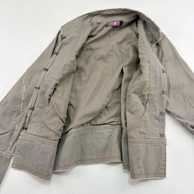 khaki military cotton utility jacket with hook and eyes