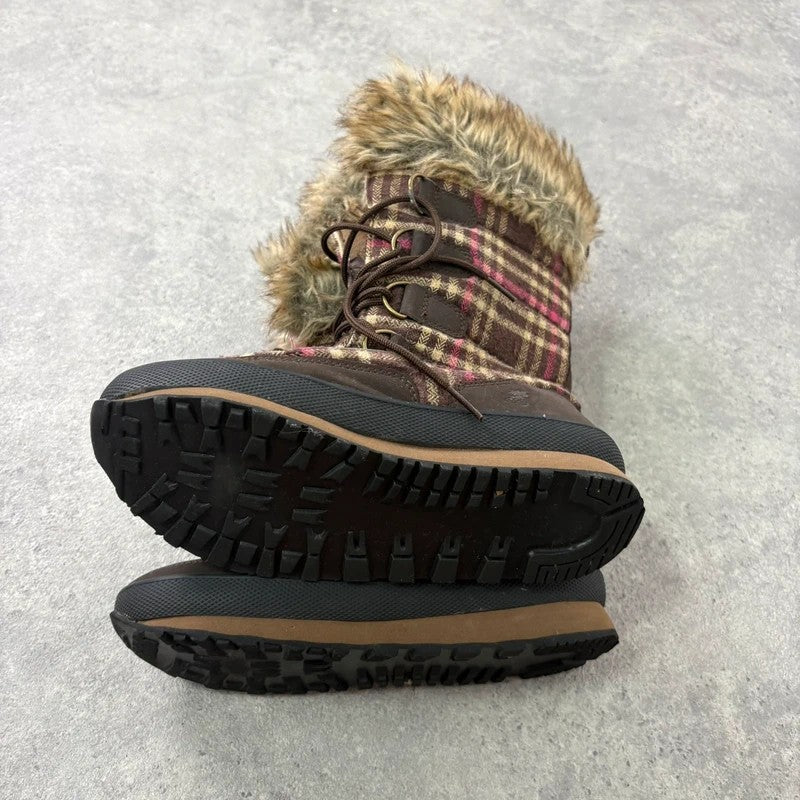 Brown tartan faux fur Animal ski style boots