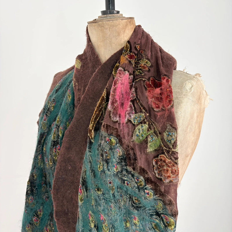 brown felt silk boho fairy scarf