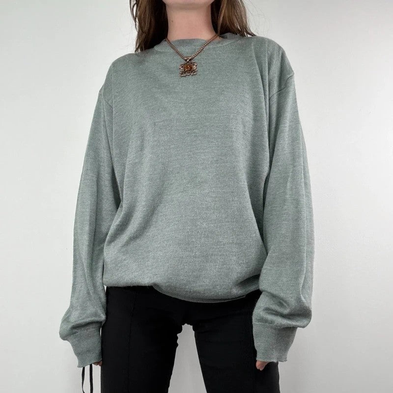 grey fine knit wool blend boxy batwing sweater knit