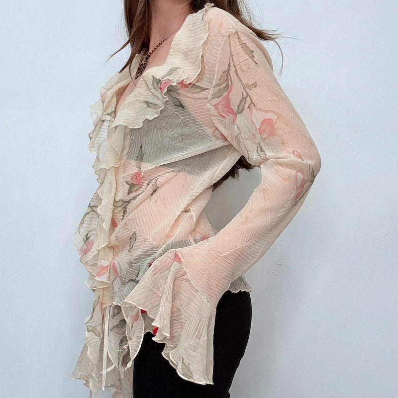 sheer crinkle flutter boho shirt