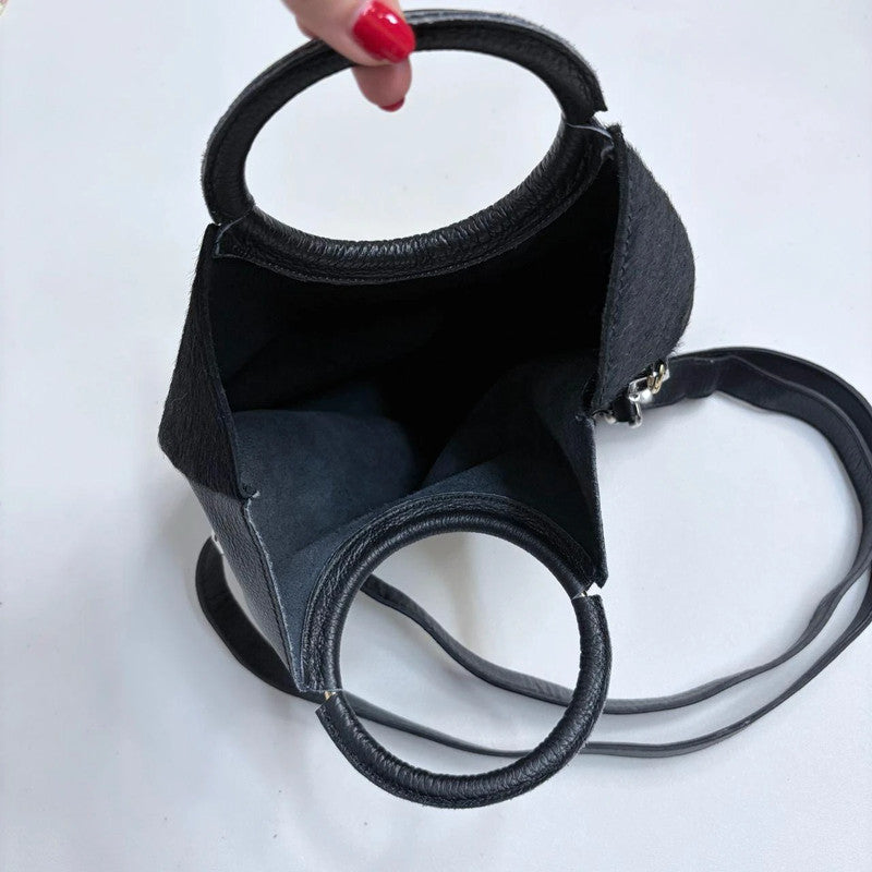 black cowhide leather mini bag