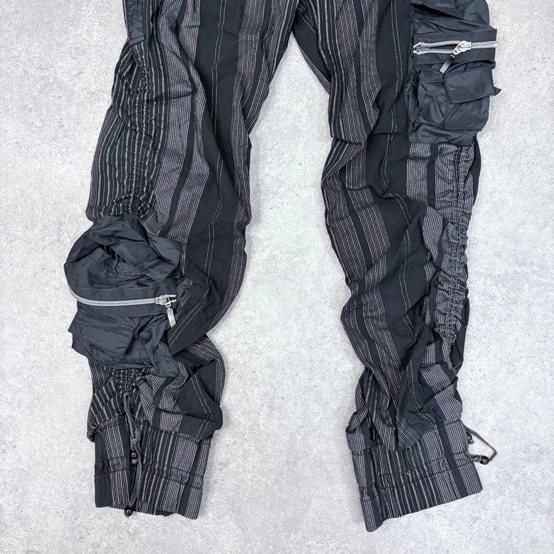 black pinstripe gathered structured cropped trousers