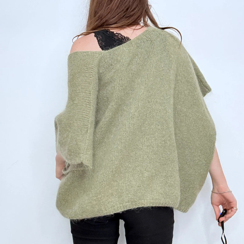 green slouchy off the shoulder jumper